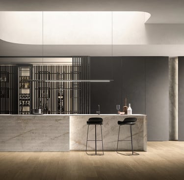 cuisine d'exposition avec plans de travail