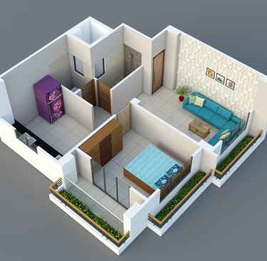 1BHK 2D drawing