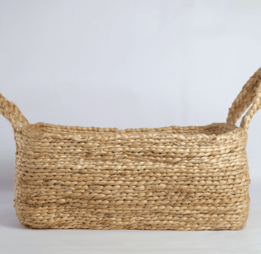 Handwoven rectangle jute tray basket with handles, eco-friendly storage solution
