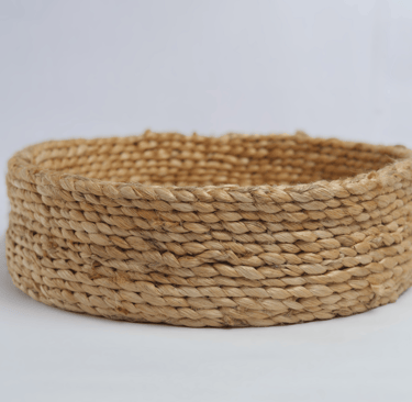 Handwoven round jute basket, eco-friendly durable storage for home organization