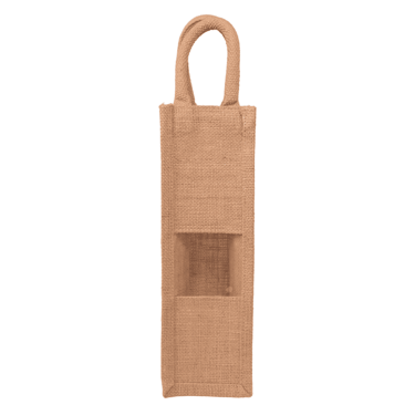 Jute wine bottle bag with transparent window for brand promotion