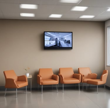 Large glass facade of a building with the 'News Corporation' sign above. Inside, two illuminated Christmas trees are visible. Blue barriers with '1211 Avenue of the Americas' in white text line the front.