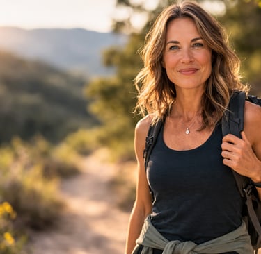 smiling hiking woman in midlife