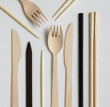 Wooden products and cutleries for restaurants and cafés