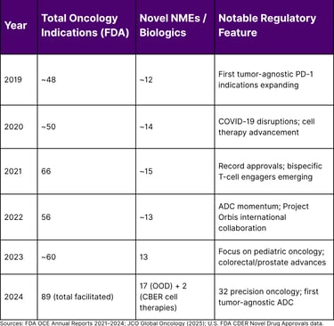 Annual FDA Oncology Approval Trends (2019–2024)