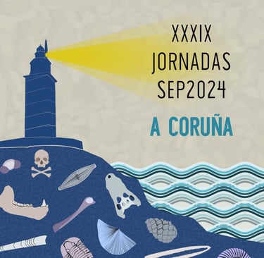 Logo of XXXIX Jornadas de la Sociedad Española de Paleontología. B Moncunill Solé CC BY-NC-ND 4.0