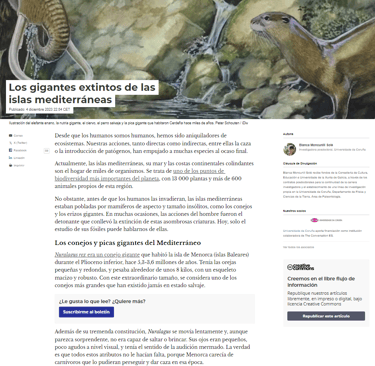 Article of The Conservation, entitled "Los gigantes extintos de las islas mediterráneas"
