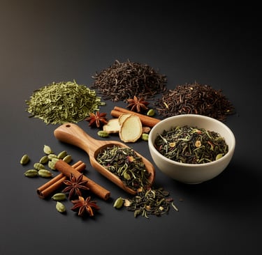 Premium bulk loose-leaf teas and artisanal functional blends, featuring assorted tea types and whole