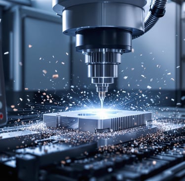 High-precision CNC milling machine cutting aluminum component