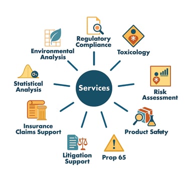 Infographic showing various service areas related to HHRA and regulatory compliancey co