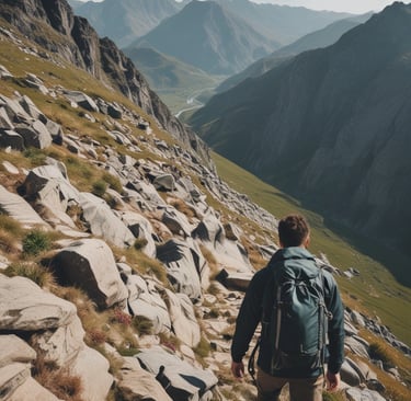 A close-up of a person's hands using a chisel and hammer to remove wood from a door frame. The visible hand is holding a yellow-handled chisel, while the other grips a worn wooden mallet. The door frame is brown, and there are visible wood shavings.