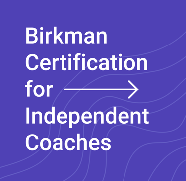 Purple box with text reading: "Birkman Certification for Independent Coaches"