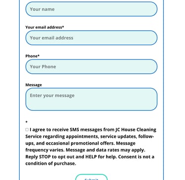 Online contact form for JC House Cleaning Service with name, email, phone, and message fields.