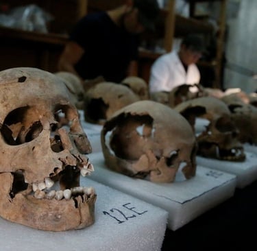 Exhibición de cráneos en el Museo del Templo Mayor vinculados al tzompantli