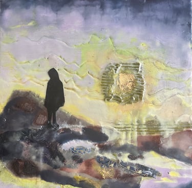 Hope. 12x12" mixed media and encaustic wax on wood panel. for sale USD $425
