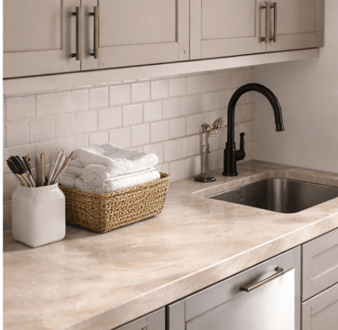 Small epoxy countertop with warm neutral tones