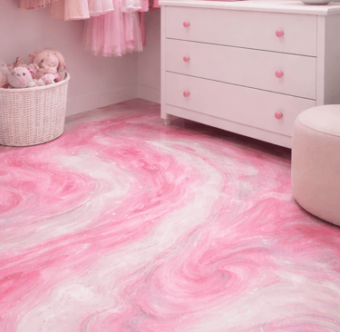 Small closet with bubblegum pink epoxy floor finish