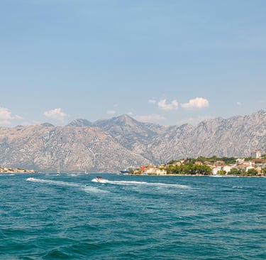 Bay of Kotor with mountains and coastal town in Montenegro