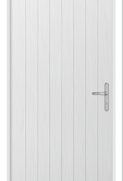 a white country style front door with no glass