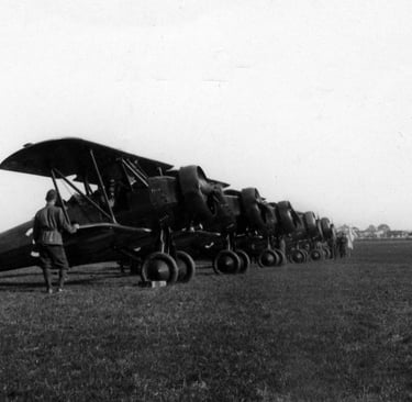 Trainer biplanes at Deblin Air Force training centre, 1937, where Wolinski learned to fly.