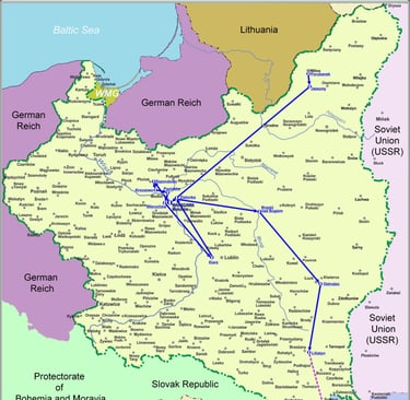 Map of 152 Fighter Squadron's battle trail in September 1939.