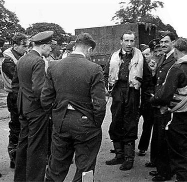 Flying Officer K J Wolinski and other 315 Squadron officers July 1941, RAF Northolt, after a sweep.