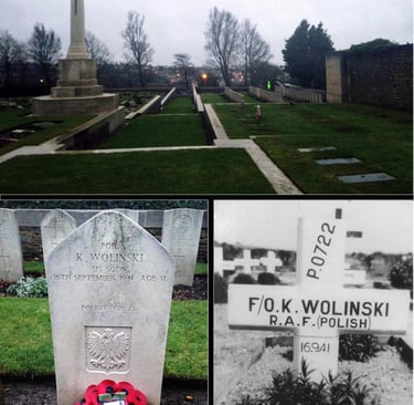 Cross of Sacrifice in Boulogne Eastern (De L’Est) Cemetery, and K Wolinski grave markers.
