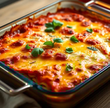 a casserole dish with cheese and sauce