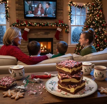 a family sitting on a couch watching tv