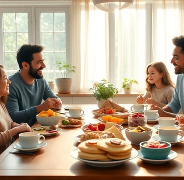 Family eating breakfast together