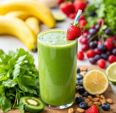 a green smoothie with fruit and nuts