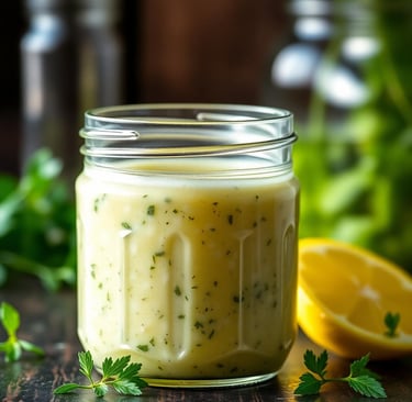 Lemon Herb Dressing in a mason jar