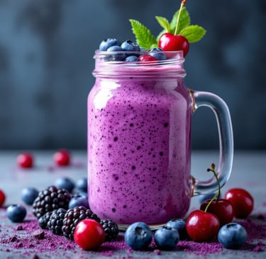 Purple smoothie with berries in a mason jar