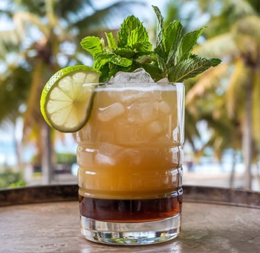 Mai Tai in a rocks glass with crushed ice,
