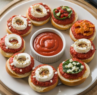a plate of food with a bowl of sauce and sauce