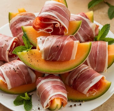 a plate of sliced melon and sliced melon