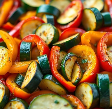 Bell peppers and zucchini: Stick with the theme and roast sliced zucchini along with colorful bell p