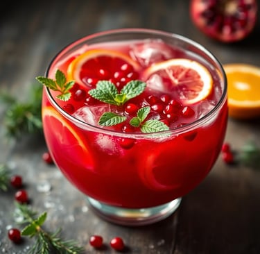 a glass of red punch with a slice of orange on the side