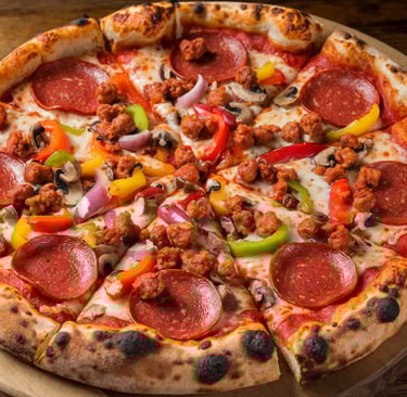  loaded Supreme Pizza displaying a colorful array of toppings: