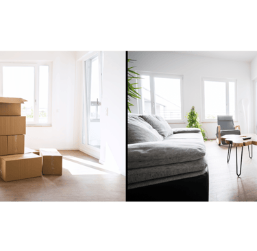 a living room with a couch, chair, and television