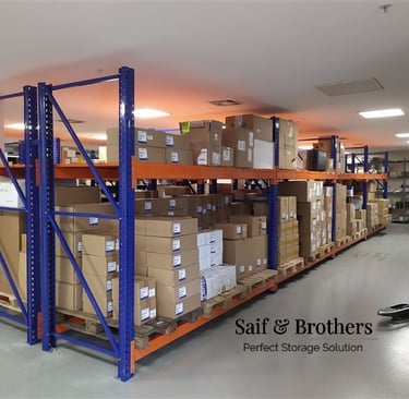 a warehouse style warehouse racking system with boxes of boxes
