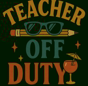 Teacher Off Duty t-shirt with retro sunglasses and pencil