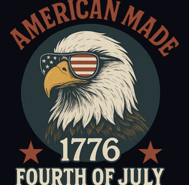 Vintage bald eagle in USA sunglasses with “American Made 1776 Fourth of July” text