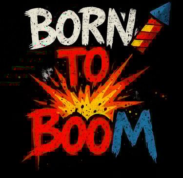 Graffiti text Born to Boom with red explosion and firework on black background