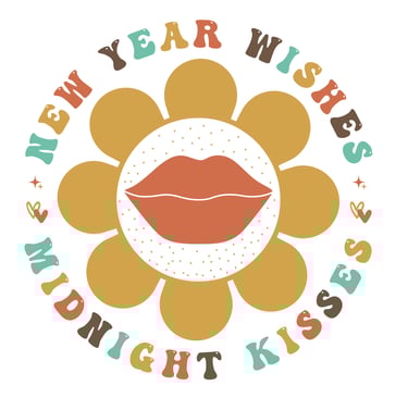 a flower with a kiss on it and a happy new year's day