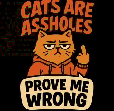 Grumpy orange cat in hoodie flipping the bird with bold sarcastic text above and below