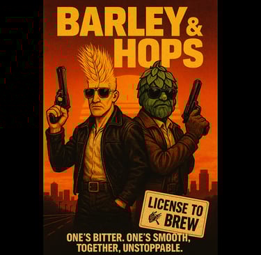 Tone: cinematic, retro, witty; perfect for the “beer buddy action duo” vibe.