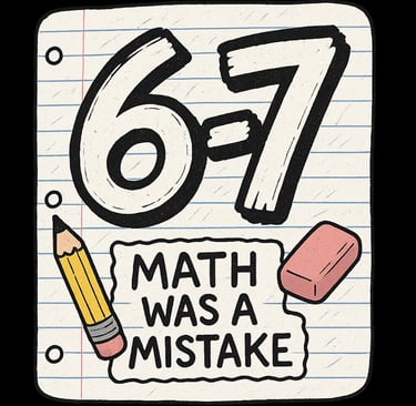 Funny math design with “6–7 Math Was a Mistake” on lined paper with pencil and eraser.
