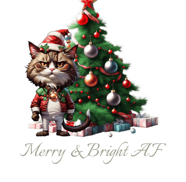 a cat sitting on a christmas tree with presents