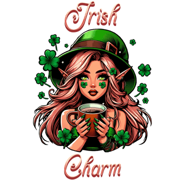 a woman in a green hat and a green shamrock